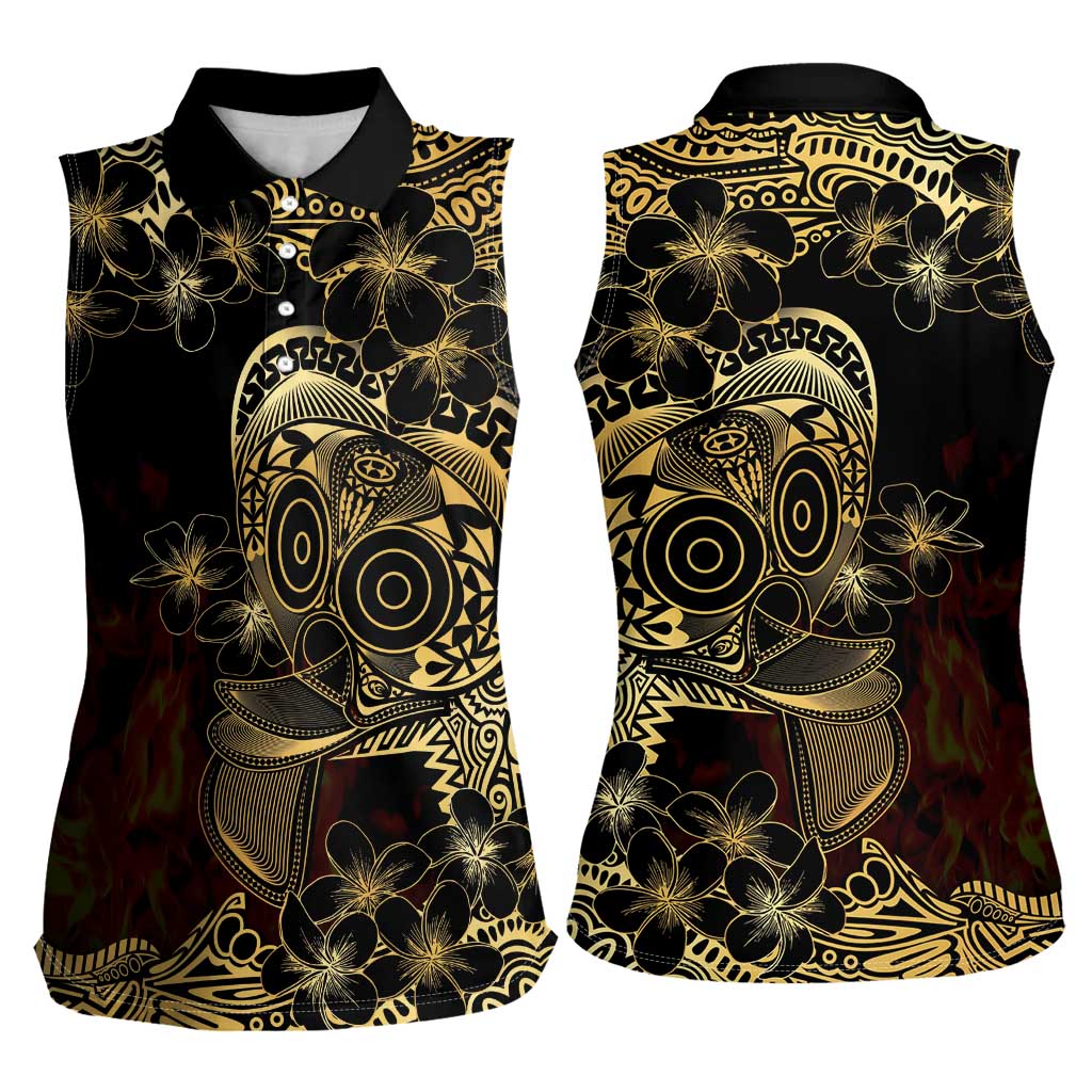 Frangipani Festival Rabaul Women Sleeveless Polo Shirt PNG Tribal Baining Mask Tattoo LT14 - Polynesian Pride