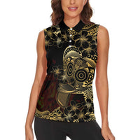 Frangipani Festival Rabaul Women Sleeveless Polo Shirt PNG Tribal Baining Mask Tattoo LT14 - Polynesian Pride