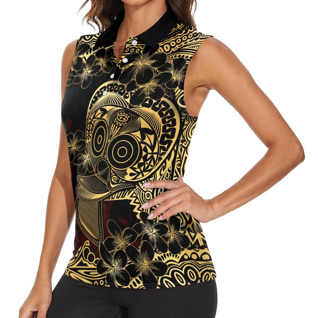 Frangipani Festival Rabaul Women Sleeveless Polo Shirt PNG Tribal Baining Mask Tattoo LT14 - Polynesian Pride