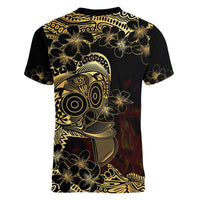 Frangipani Festival Rabaul Women V-Neck T-Shirt PNG Tribal Baining Mask Tattoo LT14 - Polynesian Pride