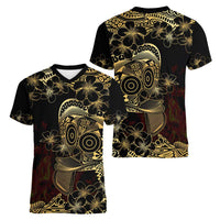 Frangipani Festival Rabaul Women V-Neck T-Shirt PNG Tribal Baining Mask Tattoo LT14 - Polynesian Pride