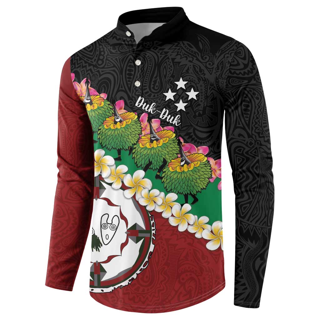 Frangipani Festival Rabaul East New Britain Button Sweatshirt Dukduk Dance With Plumeria - Polynesian Pride