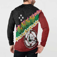 Frangipani Festival Rabaul East New Britain Button Sweatshirt Dukduk Dance With Plumeria - Polynesian Pride