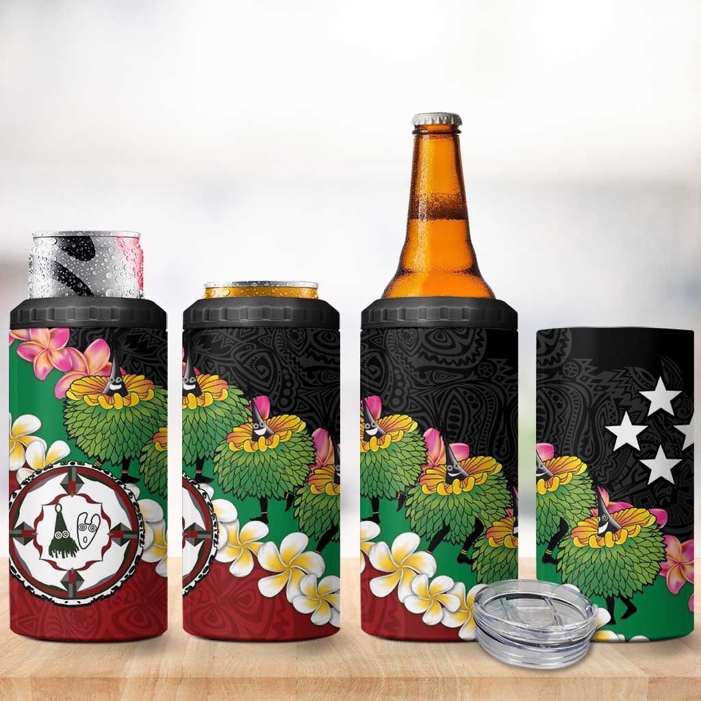 Frangipani Festival Rabaul East New Britain 4 in 1 Can Cooler Tumbler Dukduk Dance With Plumeria LT14 - Polynesian Pride