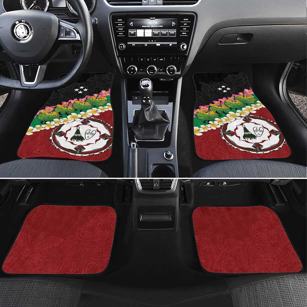 Frangipani Festival Rabaul East New Britain Car Mats Dukduk Dance With Plumeria LT14 Set 4pcs Red - Polynesian Pride