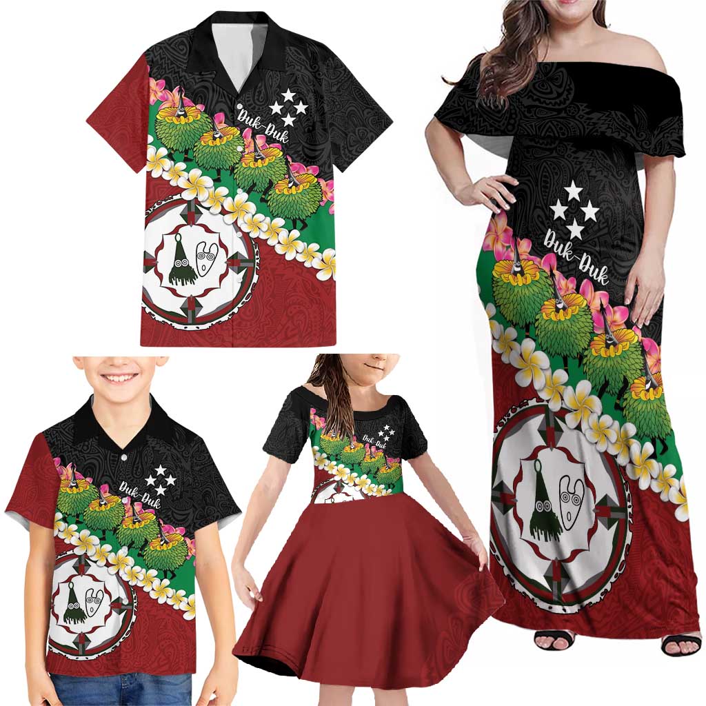 Frangipani Festival Rabaul East New Britain Family Matching Off Shoulder Maxi Dress and Hawaiian Shirt Dukduk Dance With Plumeria LT14 - Polynesian Pride
