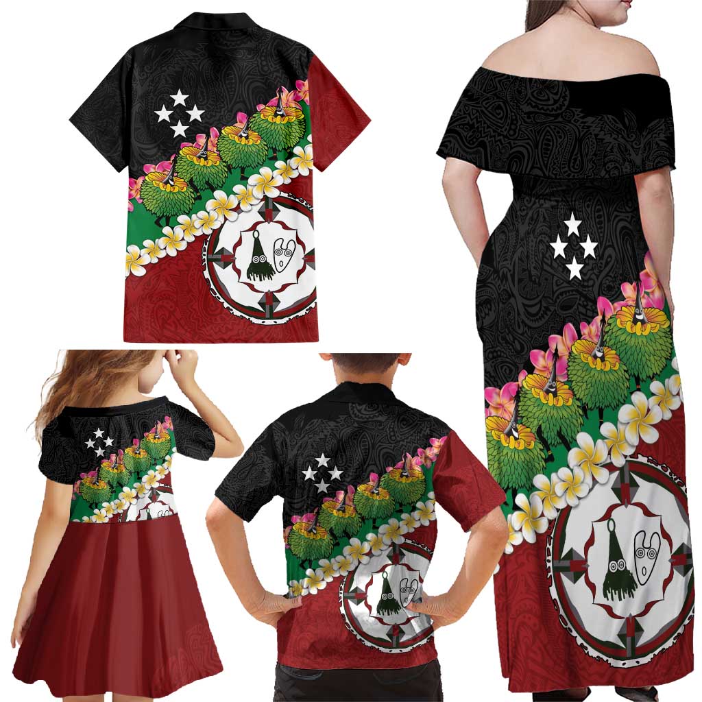 Frangipani Festival Rabaul East New Britain Family Matching Off Shoulder Maxi Dress and Hawaiian Shirt Dukduk Dance With Plumeria LT14 - Polynesian Pride