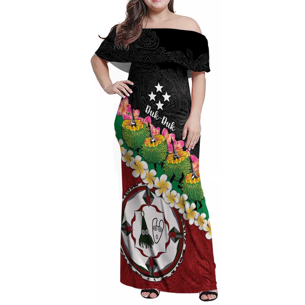 Frangipani Festival Rabaul East New Britain Family Matching Off Shoulder Maxi Dress and Hawaiian Shirt Dukduk Dance With Plumeria LT14 Mom's Dress Red - Polynesian Pride