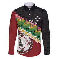 Frangipani Festival Rabaul East New Britain Family Matching Off Shoulder Short Dress and Hawaiian Shirt Dukduk Dance With Plumeria LT14 Dad's Shirt - Long Sleeve Red - Polynesian Pride