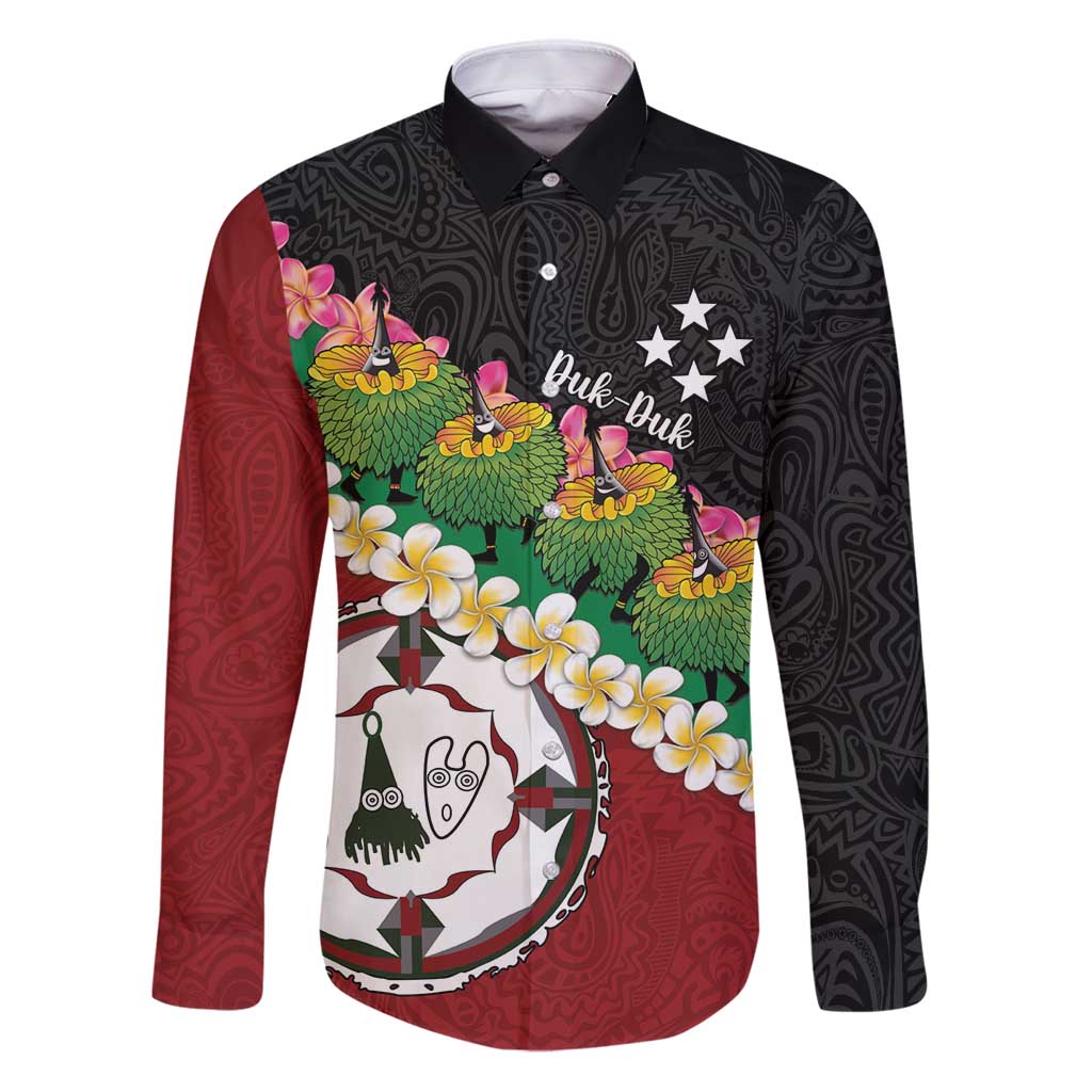 Frangipani Festival Rabaul East New Britain Family Matching Puletasi and Hawaiian Shirt Dukduk Dance With Plumeria LT14 Dad's Shirt - Long Sleeve Red - Polynesian Pride