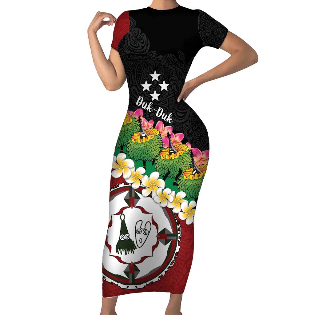 Frangipani Festival Rabaul East New Britain Family Matching Short Sleeve Bodycon Dress and Hawaiian Shirt Dukduk Dance With Plumeria LT14 Mom's Dress Red - Polynesian Pride