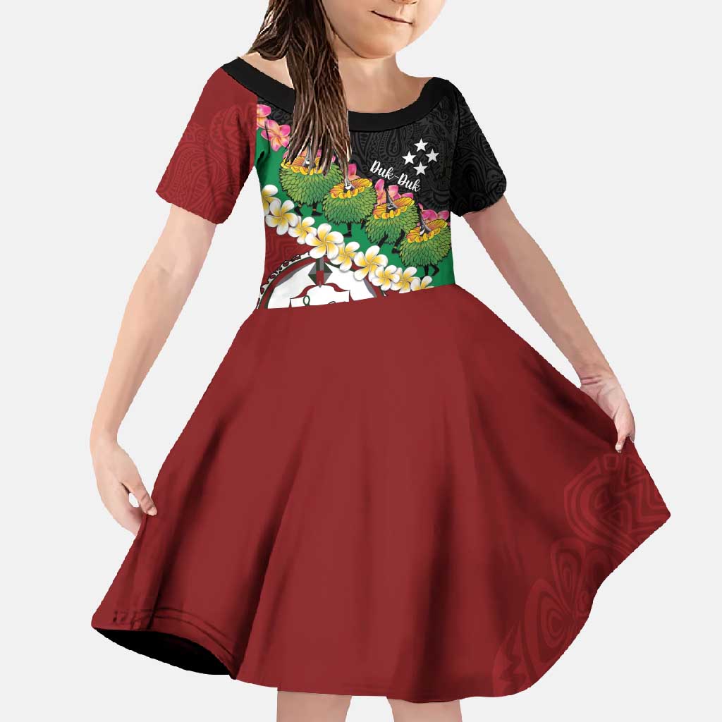 Frangipani Festival Rabaul East New Britain Family Matching Tank Maxi Dress and Hawaiian Shirt Dukduk Dance With Plumeria LT14 Daughter's Dress Red - Polynesian Pride