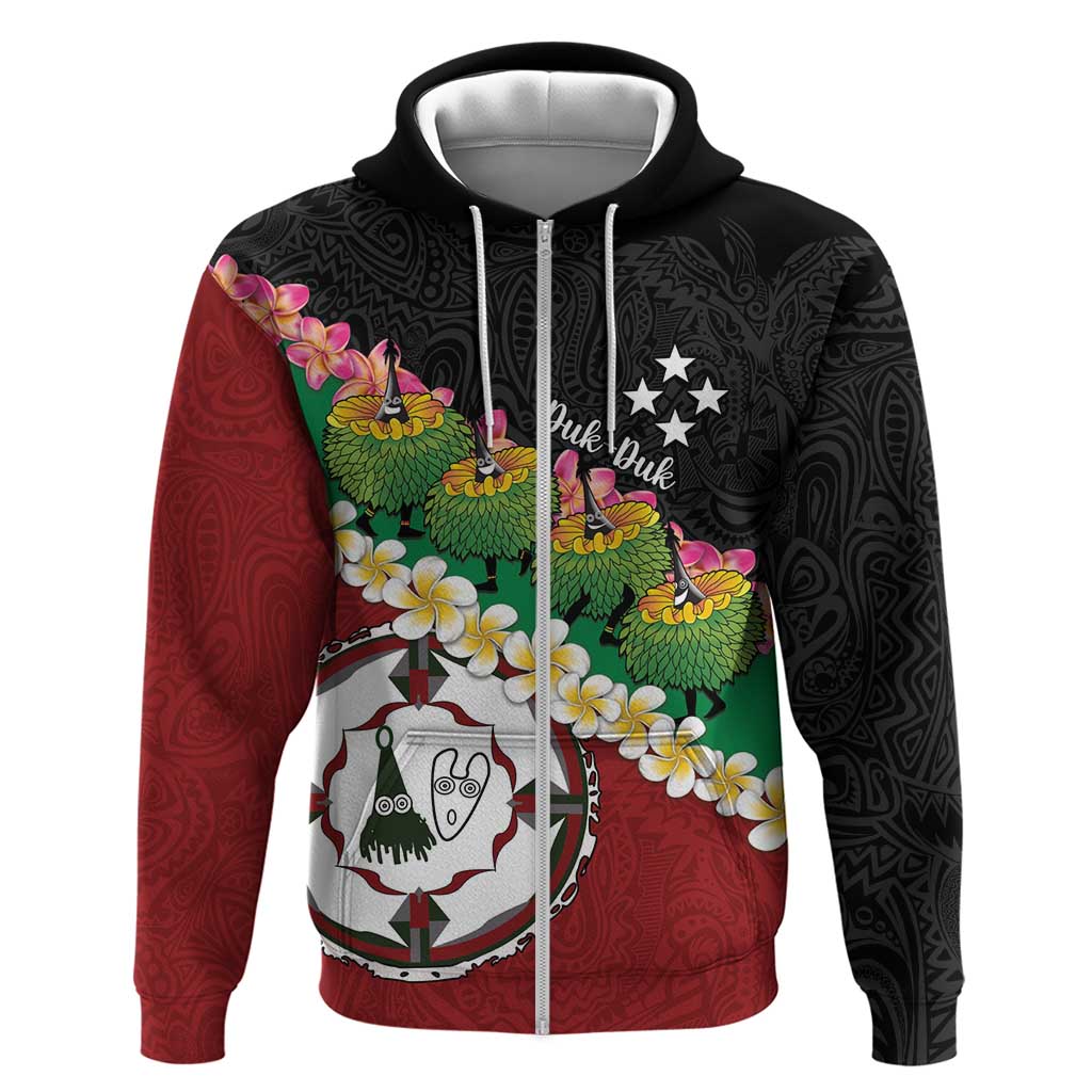 Frangipani Festival Rabaul East New Britain Hoodie Dukduk Dance With Plumeria LT14 Zip Hoodie Red - Polynesian Pride