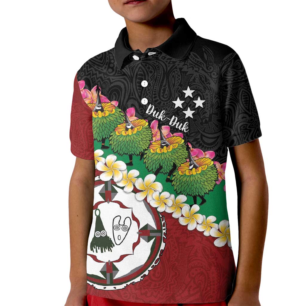 Frangipani Festival Rabaul East New Britain Kid Polo Shirt Dukduk Dance With Plumeria LT14 Kid Red - Polynesian Pride