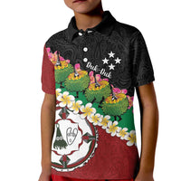 Frangipani Festival Rabaul East New Britain Kid Polo Shirt Dukduk Dance With Plumeria LT14 Kid Red - Polynesian Pride