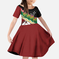Frangipani Festival Rabaul East New Britain Kid Short Sleeve Dress Dukduk Dance With Plumeria LT14 KID Red - Polynesian Pride