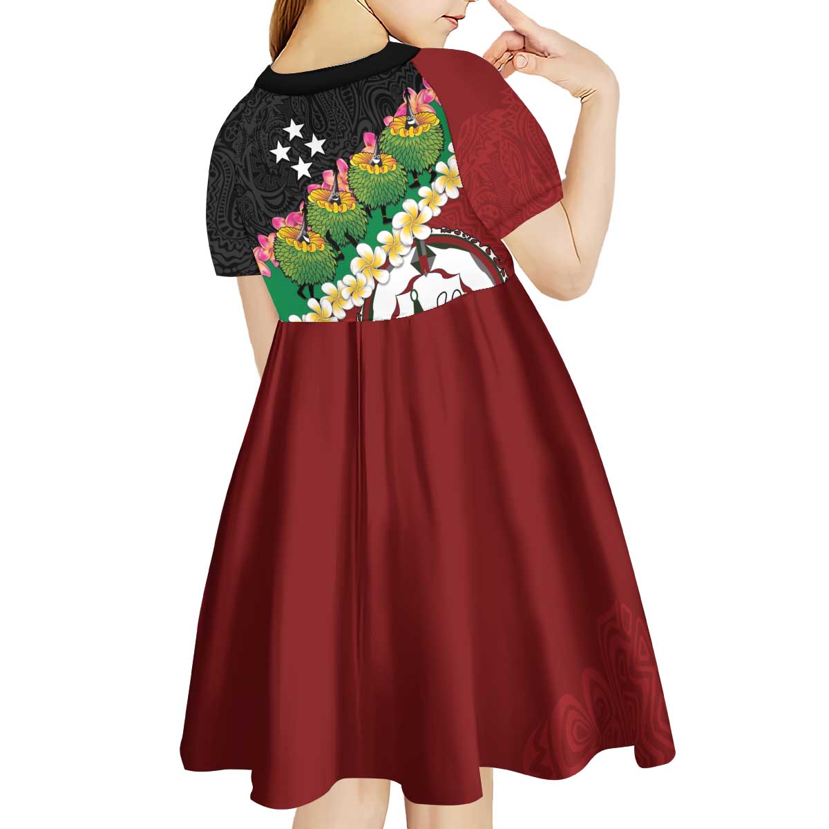 Frangipani Festival Rabaul East New Britain Kid Short Sleeve Dress Dukduk Dance With Plumeria LT14 - Polynesian Pride