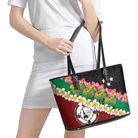 Frangipani Festival Rabaul East New Britain Leather Tote Bag Dukduk Dance With Plumeria LT14 - Polynesian Pride