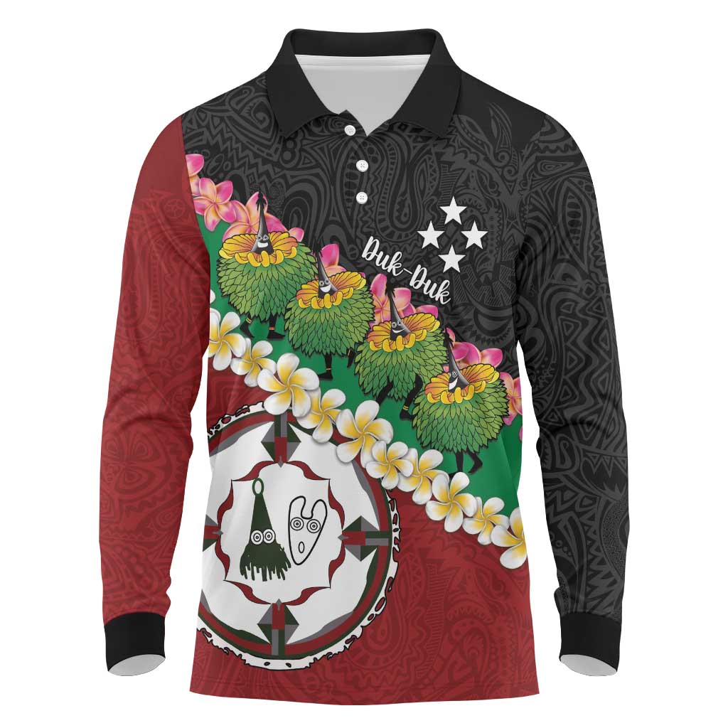 Frangipani Festival Rabaul East New Britain Long Sleeve Polo Shirt Dukduk Dance With Plumeria LT14 Red - Polynesian Pride