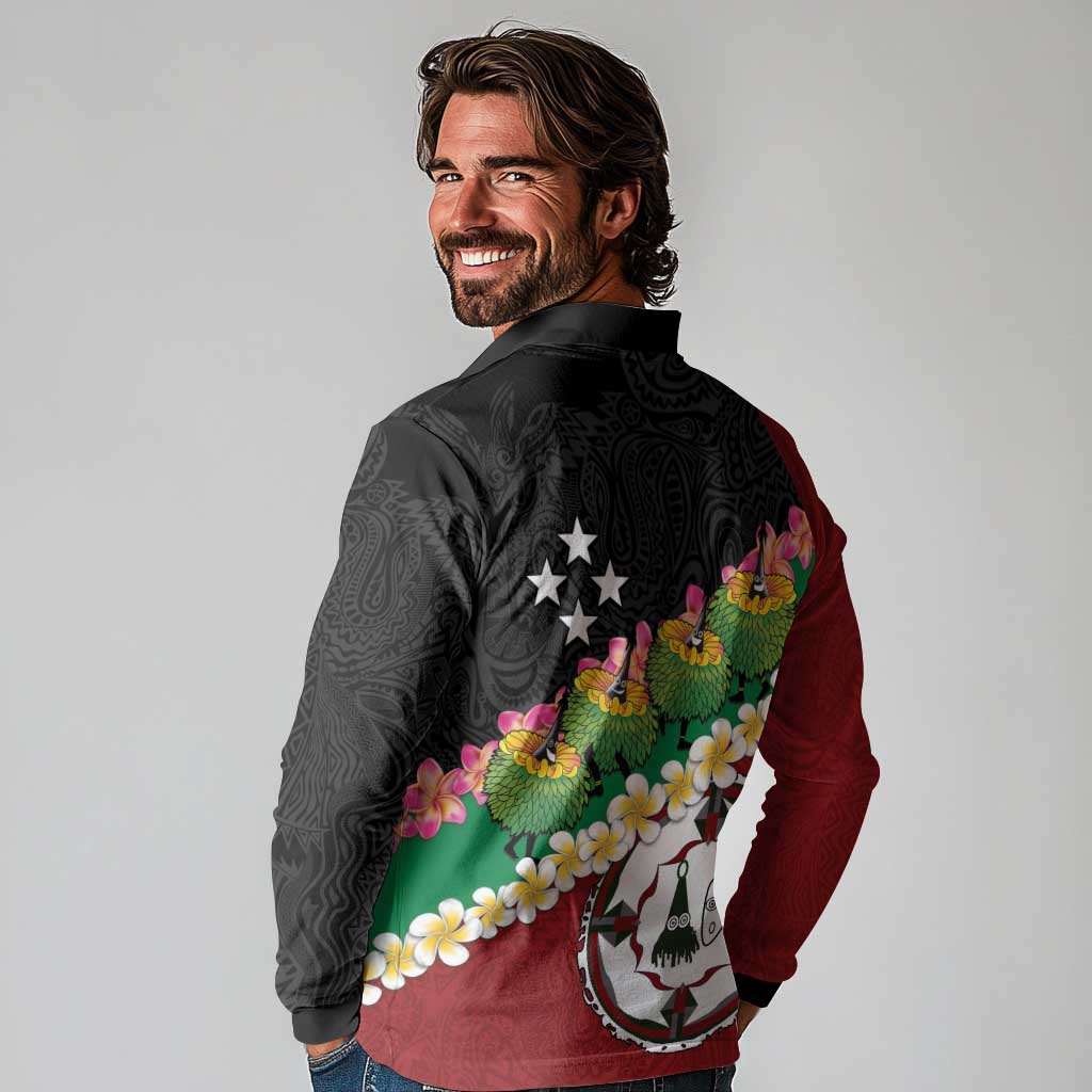 Frangipani Festival Rabaul East New Britain Long Sleeve Polo Shirt Dukduk Dance With Plumeria LT14 - Polynesian Pride