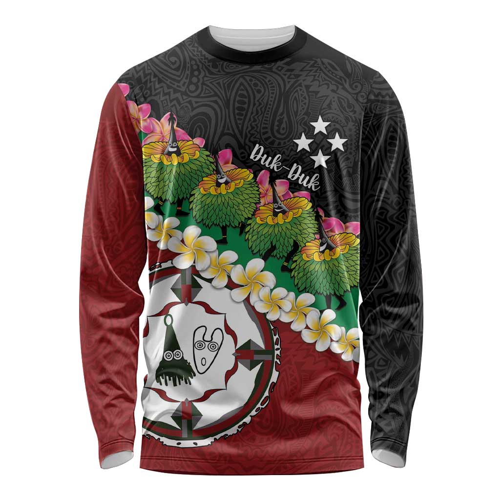 Frangipani Festival Rabaul East New Britain Long Sleeve Shirt Dukduk Dance With Plumeria - Polynesian Pride