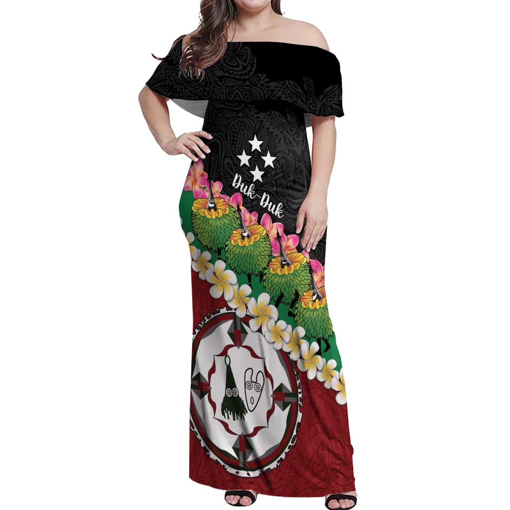Frangipani Festival Rabaul East New Britain Off Shoulder Maxi Dress Dukduk Dance With Plumeria LT14 Women Red - Polynesian Pride