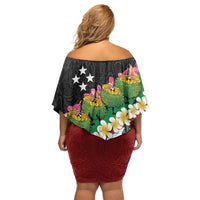 Frangipani Festival Rabaul East New Britain Off Shoulder Short Dress Dukduk Dance With Plumeria LT14 - Polynesian Pride