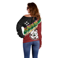 Frangipani Festival Rabaul East New Britain Off Shoulder Sweater Dukduk Dance With Plumeria LT14 - Polynesian Pride