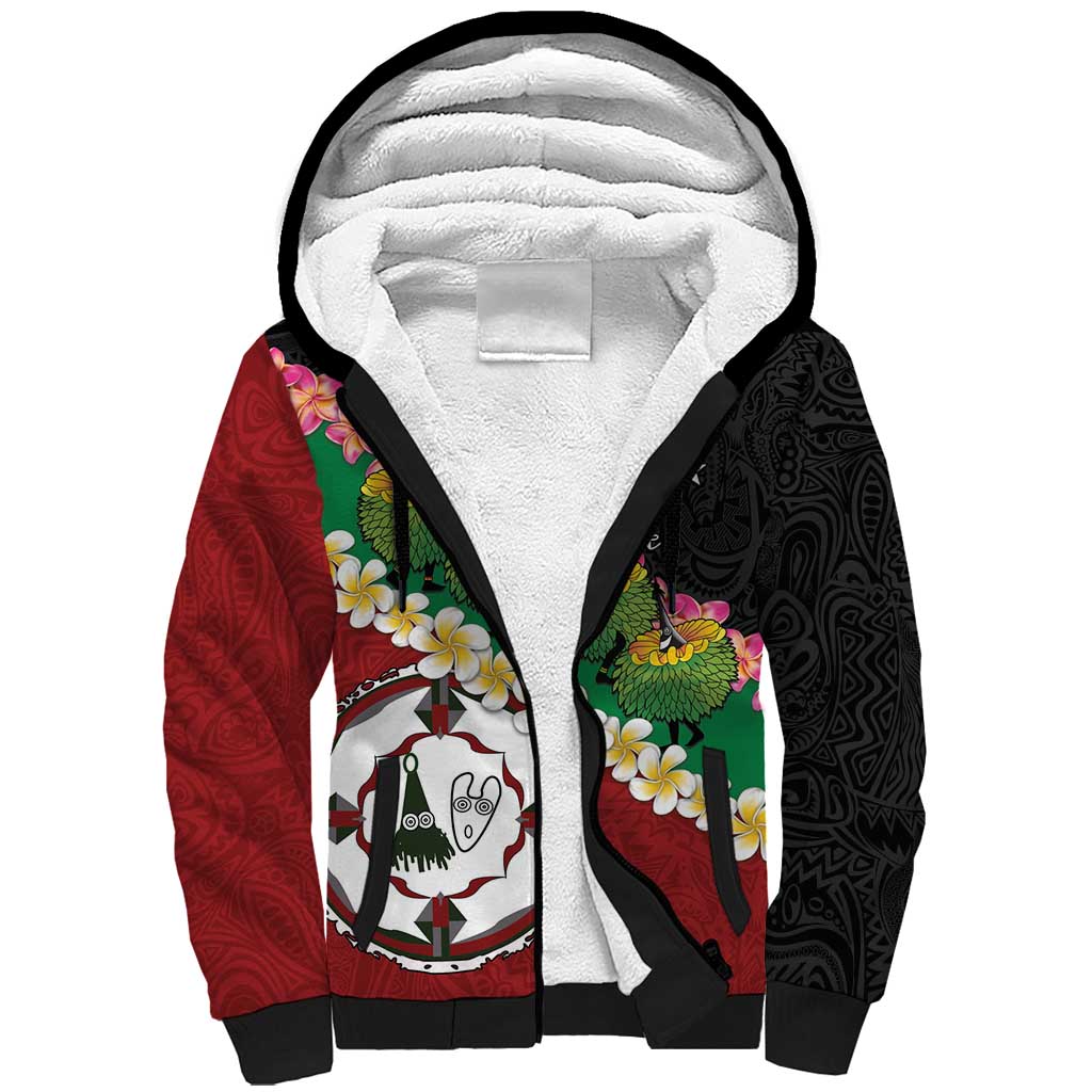 Frangipani Festival Rabaul East New Britain Sherpa Hoodie Dukduk Dance With Plumeria LT14 Unisex Red - Polynesian Pride