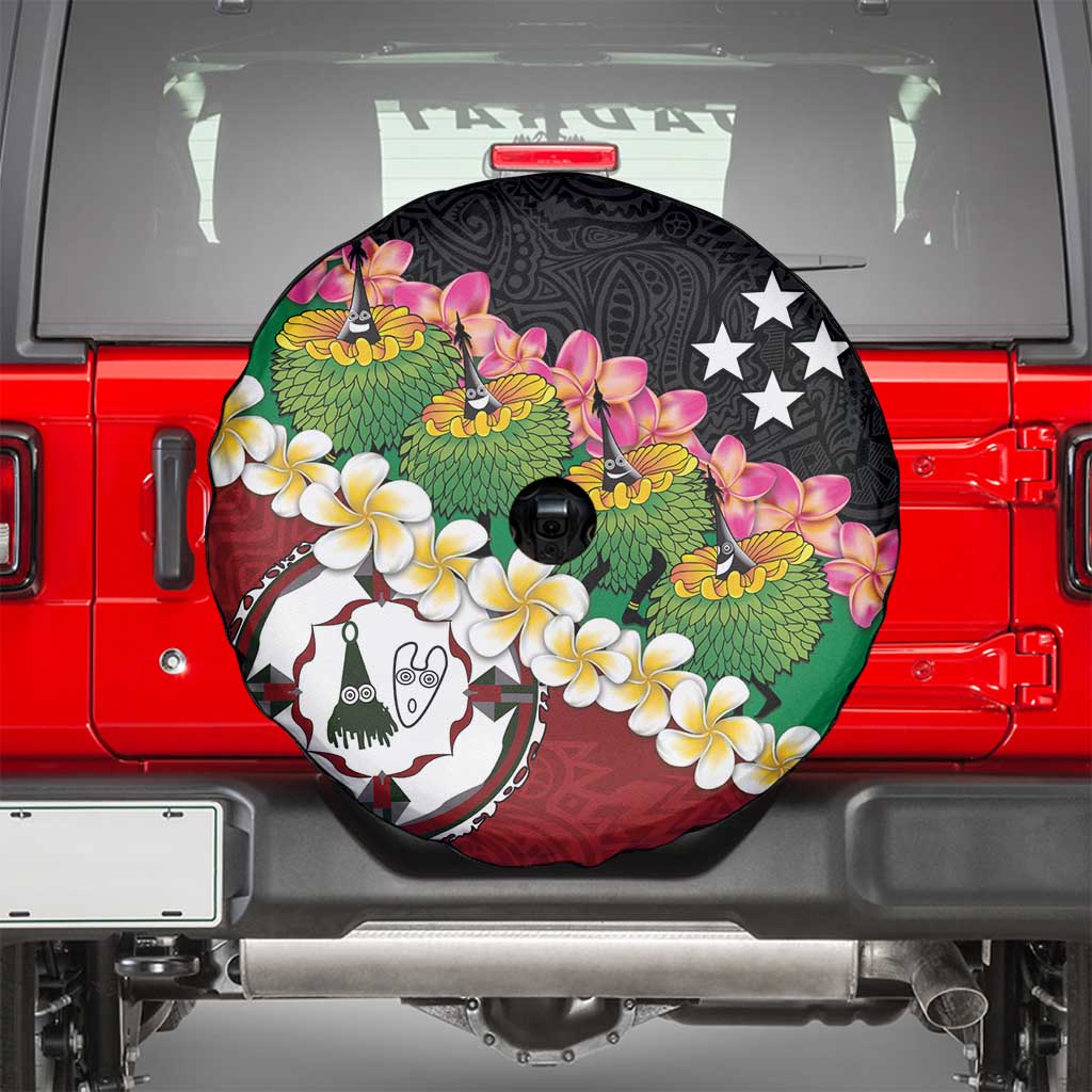 Frangipani Festival Rabaul East New Britain Spare Tire Cover Dukduk Dance With Plumeria LT14 - Polynesian Pride