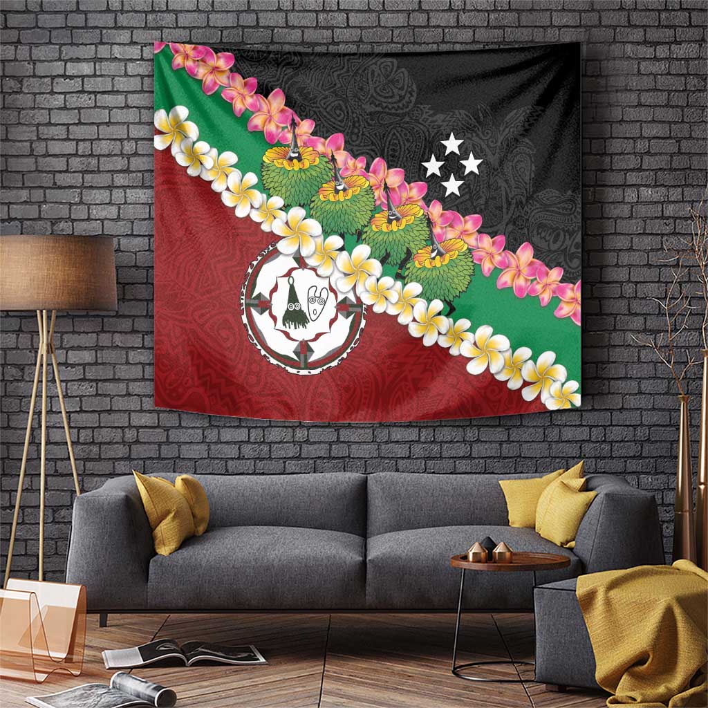 Frangipani Festival Rabaul East New Britain Tapestry Dukduk Dance With Plumeria LT14 Red - Polynesian Pride
