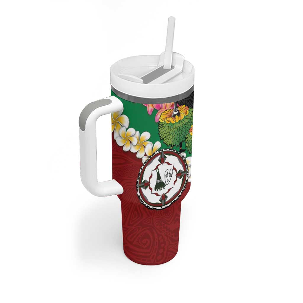Frangipani Festival Rabaul East New Britain Tumbler With Handle Dukduk Dance With Plumeria LT14 - Polynesian Pride