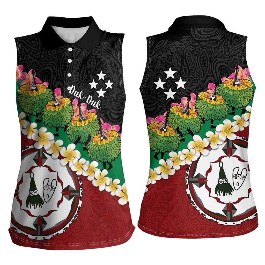 Frangipani Festival Rabaul East New Britain Women Sleeveless Polo Shirt Dukduk Dance With Plumeria LT14 - Polynesian Pride