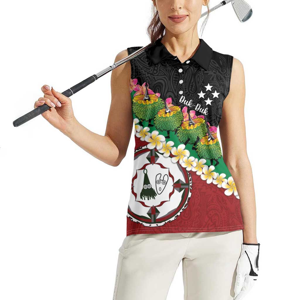 Frangipani Festival Rabaul East New Britain Women Sleeveless Polo Shirt Dukduk Dance With Plumeria LT14 - Polynesian Pride