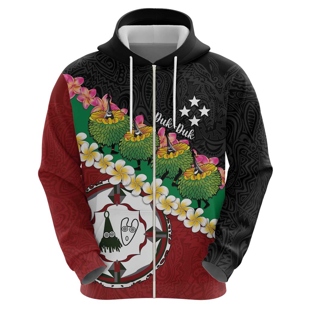 Frangipani Festival Rabaul East New Britain Zip Hoodie Dukduk Dance With Plumeria LT14 - Polynesian Pride