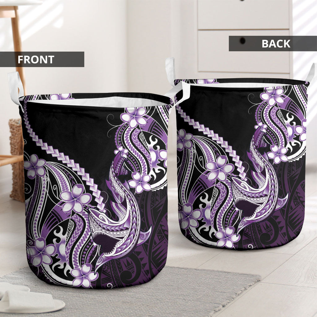 Purple Black Aloha Hawaii Laundry Basket Polynesian Shark Tattoo Plumeria