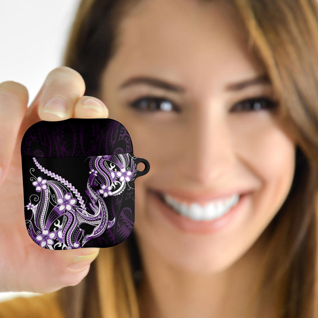 Purple Black Aloha Hawaii AirPods Case Polynesian Shark Tattoo Plumeria LT14 - Polynesian Pride