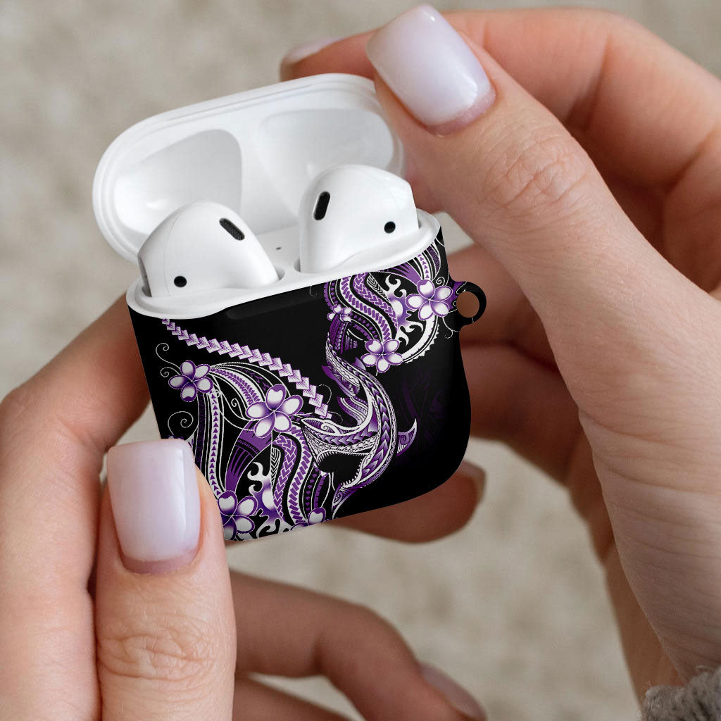 Purple Black Aloha Hawaii AirPods Case Polynesian Shark Tattoo Plumeria LT14 - Polynesian Pride