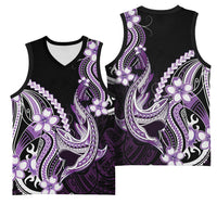 Purple Black Aloha Hawaii Basketball Jersey Polynesian Shark Tattoo Plumeria