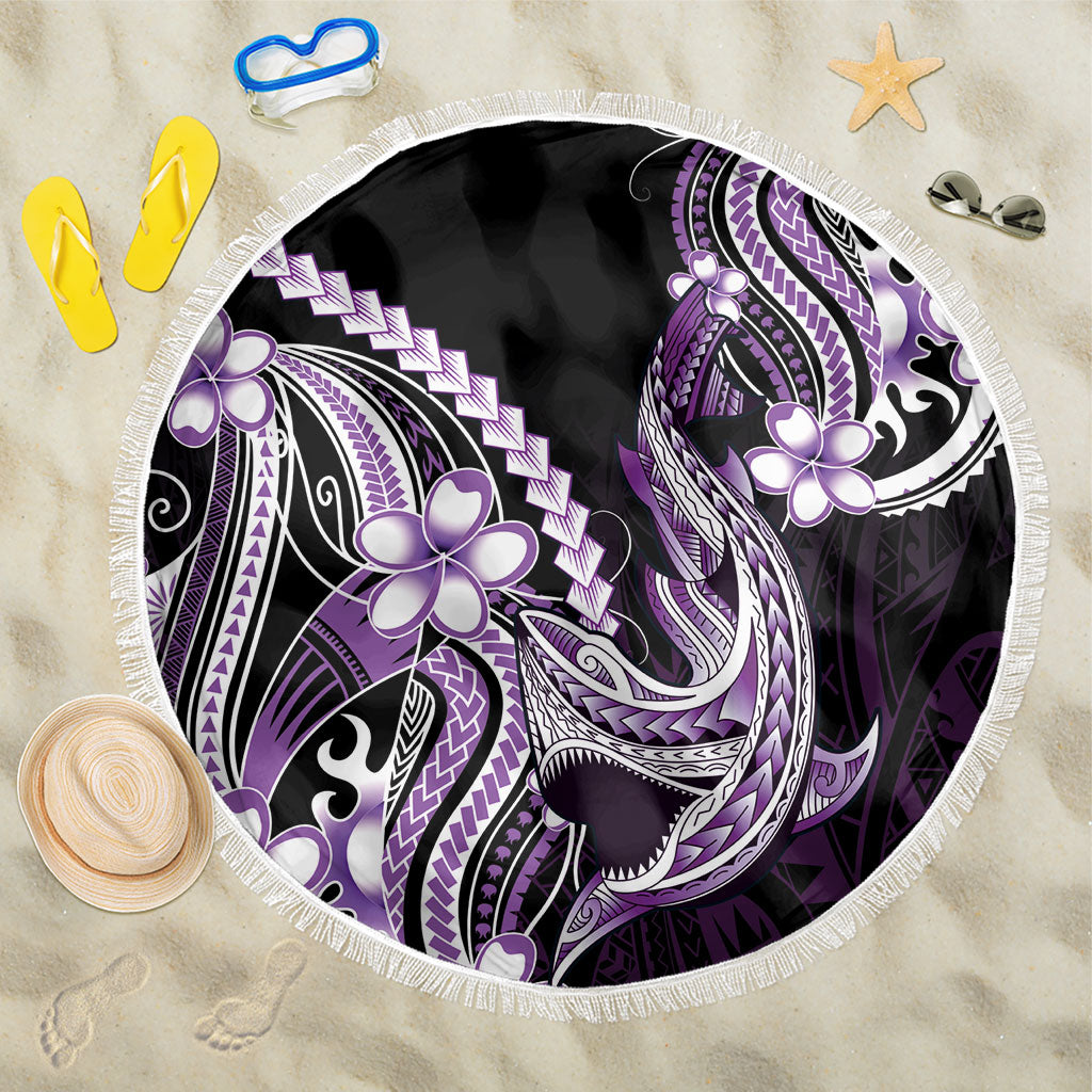 Purple Black Aloha Hawaii Beach Blanket Polynesian Shark Tattoo Plumeria