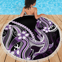 Purple Black Aloha Hawaii Beach Blanket Polynesian Shark Tattoo Plumeria