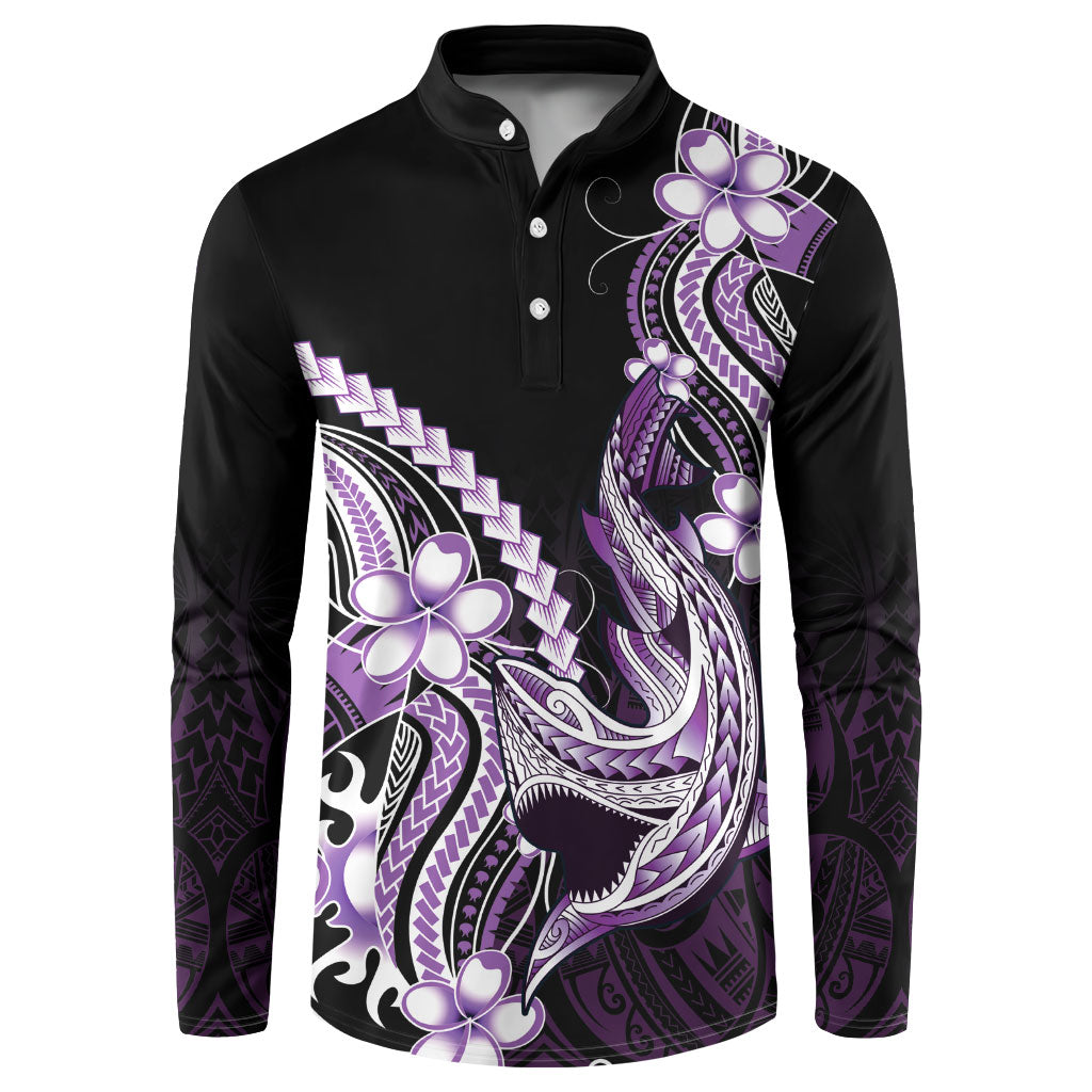 Purple Black Aloha Hawaii Button Sweatshirt Polynesian Shark Tattoo Plumeria