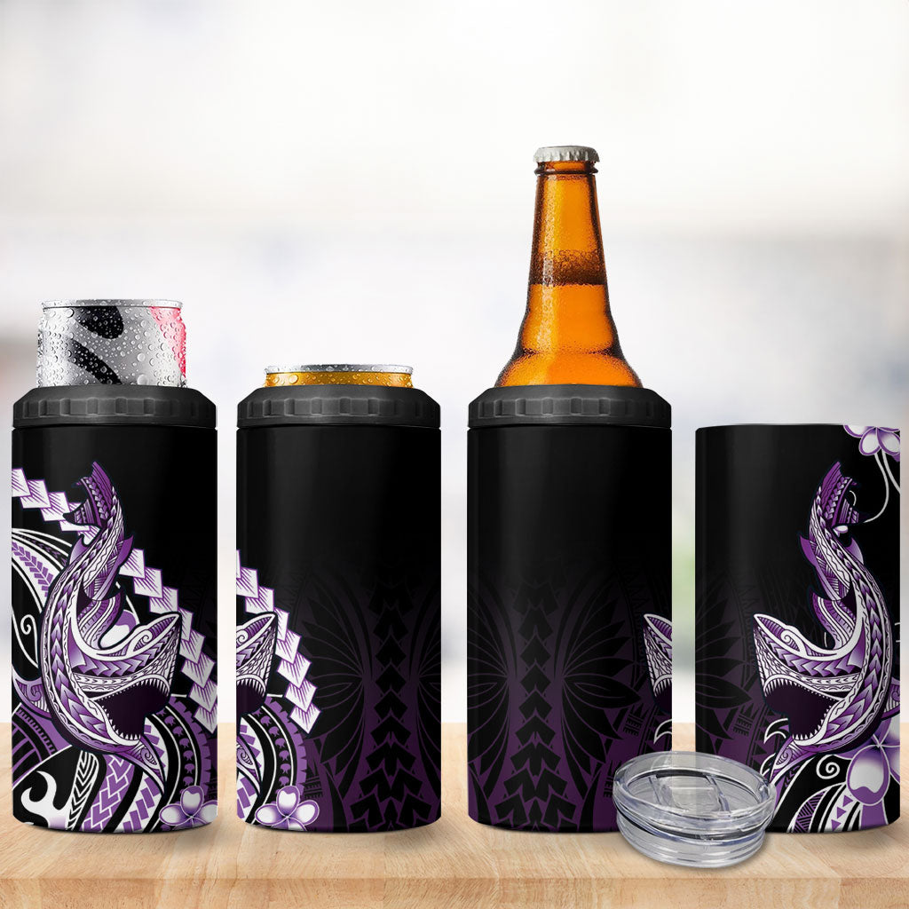 Purple Black Aloha Hawaii 4 in 1 Can Cooler Tumbler Polynesian Shark Tattoo Plumeria LT14 - Polynesian Pride