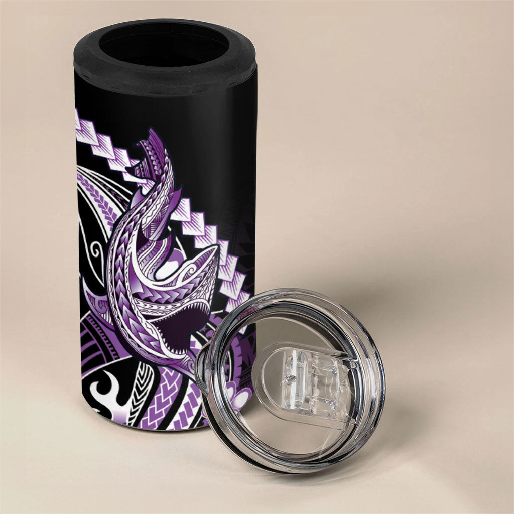 Purple Black Aloha Hawaii 4 in 1 Can Cooler Tumbler Polynesian Shark Tattoo Plumeria LT14 - Polynesian Pride