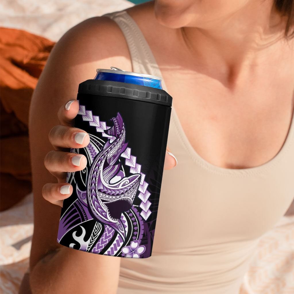 Purple Black Aloha Hawaii 4 in 1 Can Cooler Tumbler Polynesian Shark Tattoo Plumeria LT14 - Polynesian Pride
