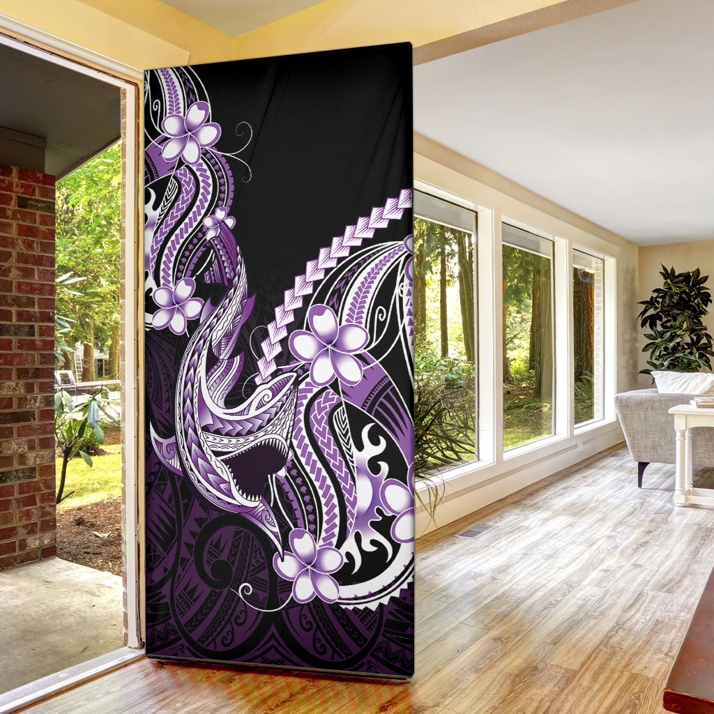 Purple Black Aloha Hawaii Door Cover Polynesian Shark Tattoo Plumeria