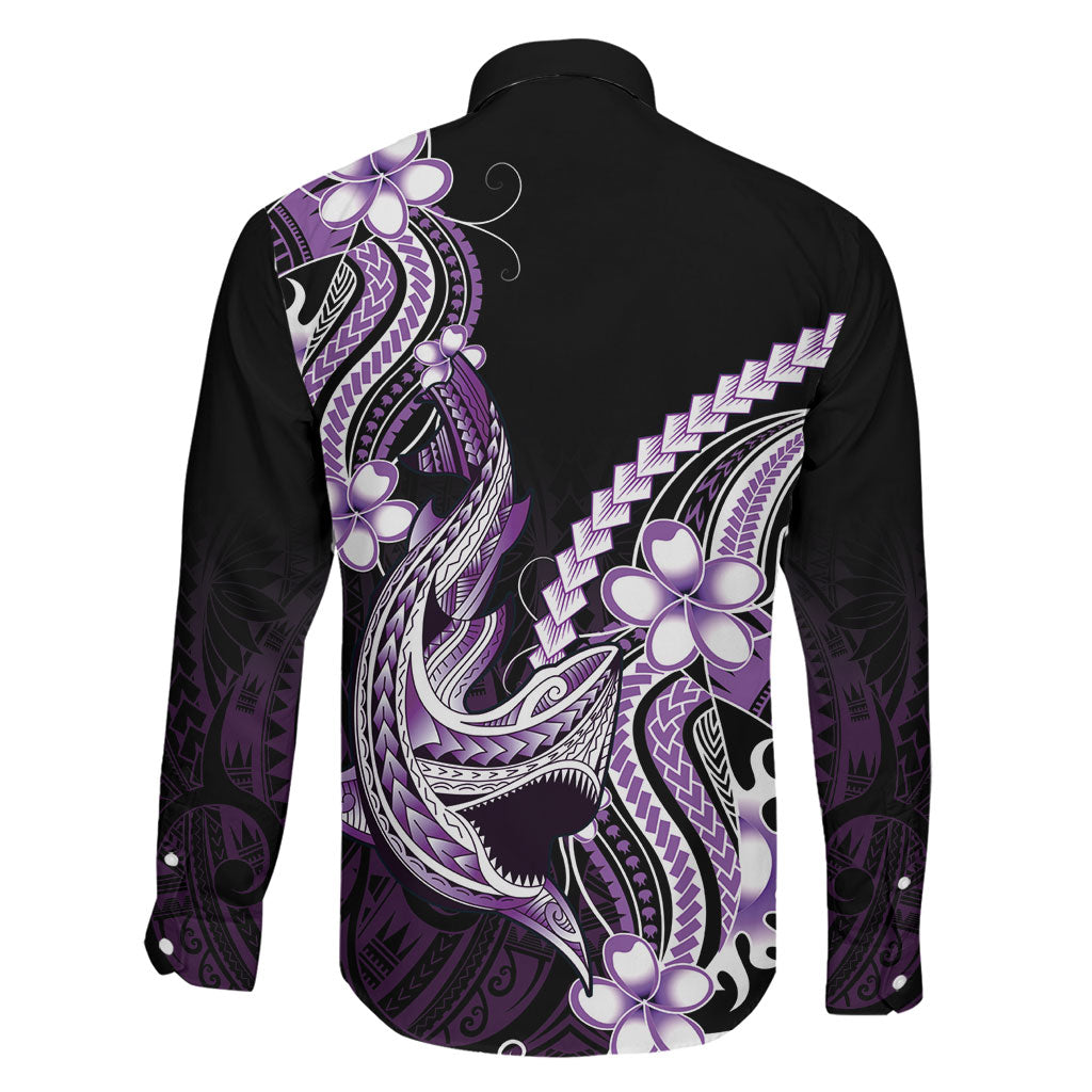 Purple Black Aloha Hawaii Family Matching Long Sleeve Bodycon Dress and Hawaiian Shirt Polynesian Shark Tattoo Plumeria LT14 - Polynesian Pride