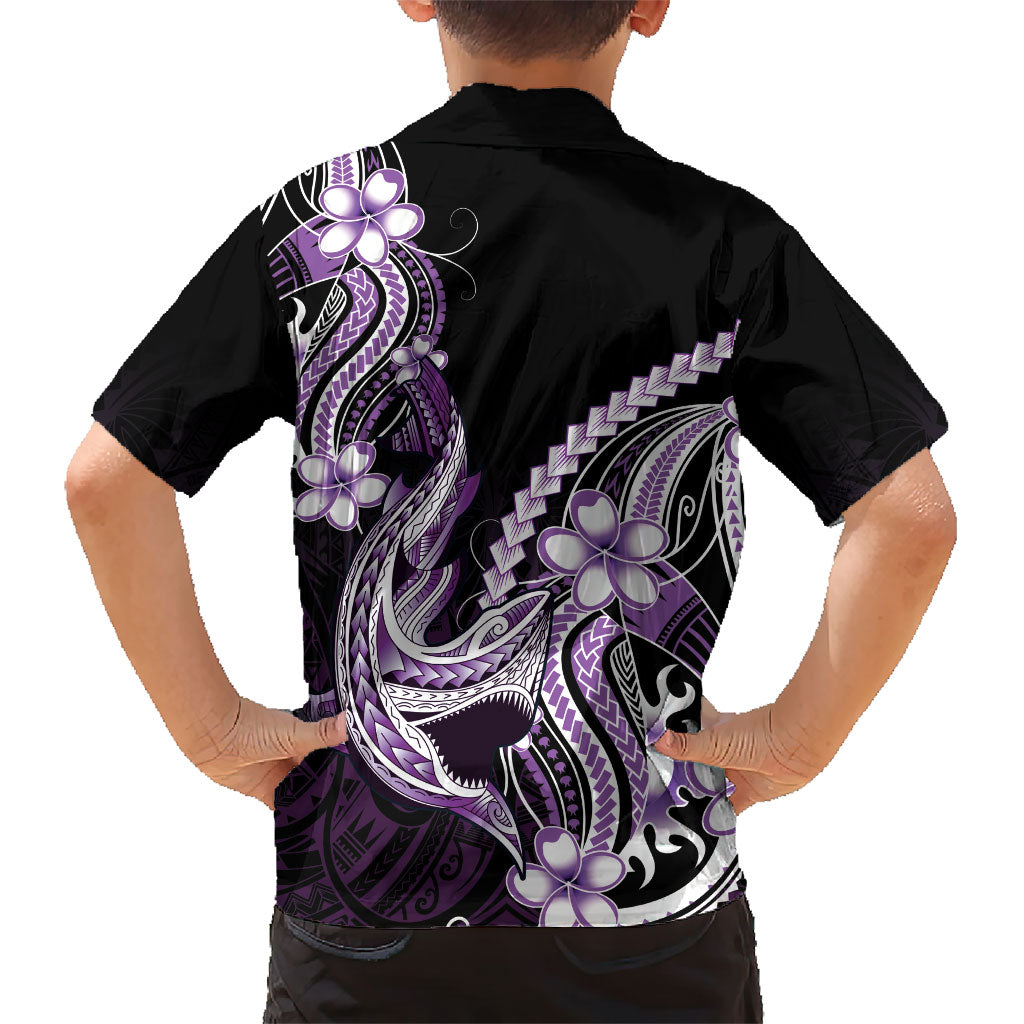 Purple Black Aloha Hawaii Family Matching Puletasi and Hawaiian Shirt Polynesian Shark Tattoo Plumeria LT14 - Polynesian Pride