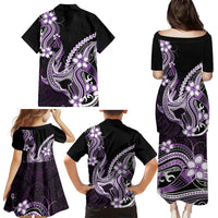 Purple Black Aloha Hawaii Family Matching Puletasi and Hawaiian Shirt Polynesian Shark Tattoo Plumeria LT14 - Polynesian Pride