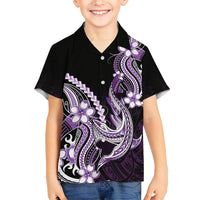 Purple Black Aloha Hawaii Family Matching Summer Maxi Dress and Hawaiian Shirt Polynesian Shark Tattoo Plumeria LT14 Son's Shirt Purple - Polynesian Pride